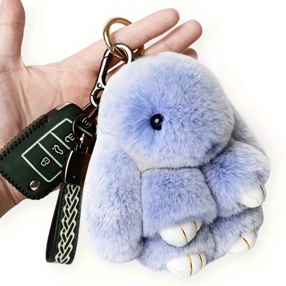 Handmade Soft Plush Bunny Rabbit Keychain Bagcharm Charm Grey Gray - Picture 2 of 2